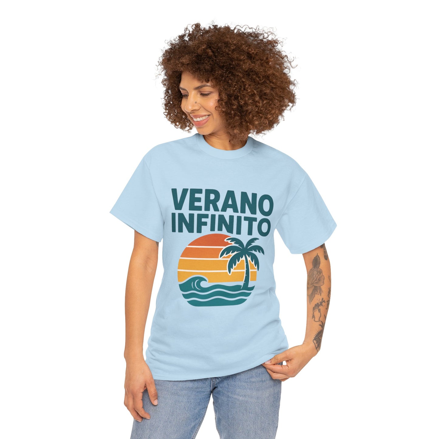 Unisex Heavy Cotton Tee with 'Verano Infinito' Design - Summer Vibes, Beachwear, Casual, Vacation T-Shirt, Gift