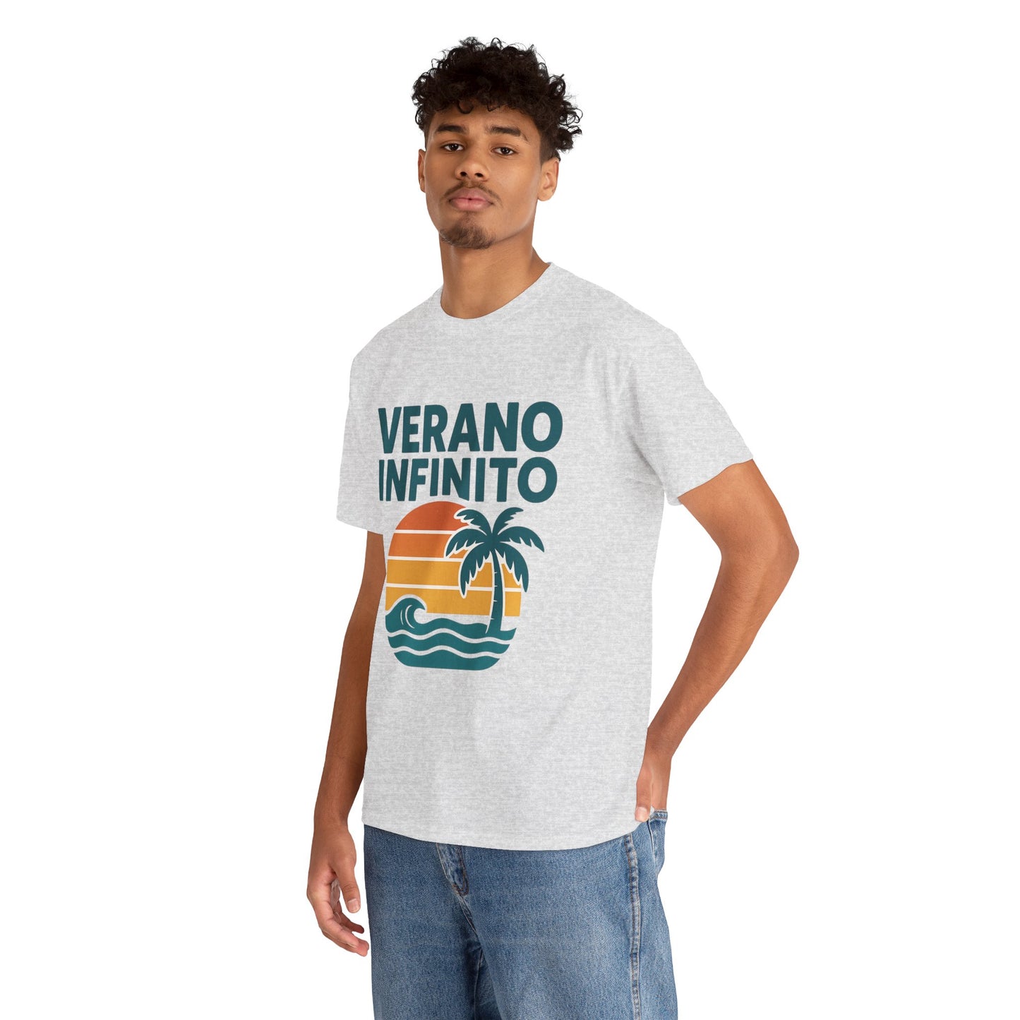Unisex Heavy Cotton Tee with 'Verano Infinito' Design - Summer Vibes, Beachwear, Casual, Vacation T-Shirt, Gift