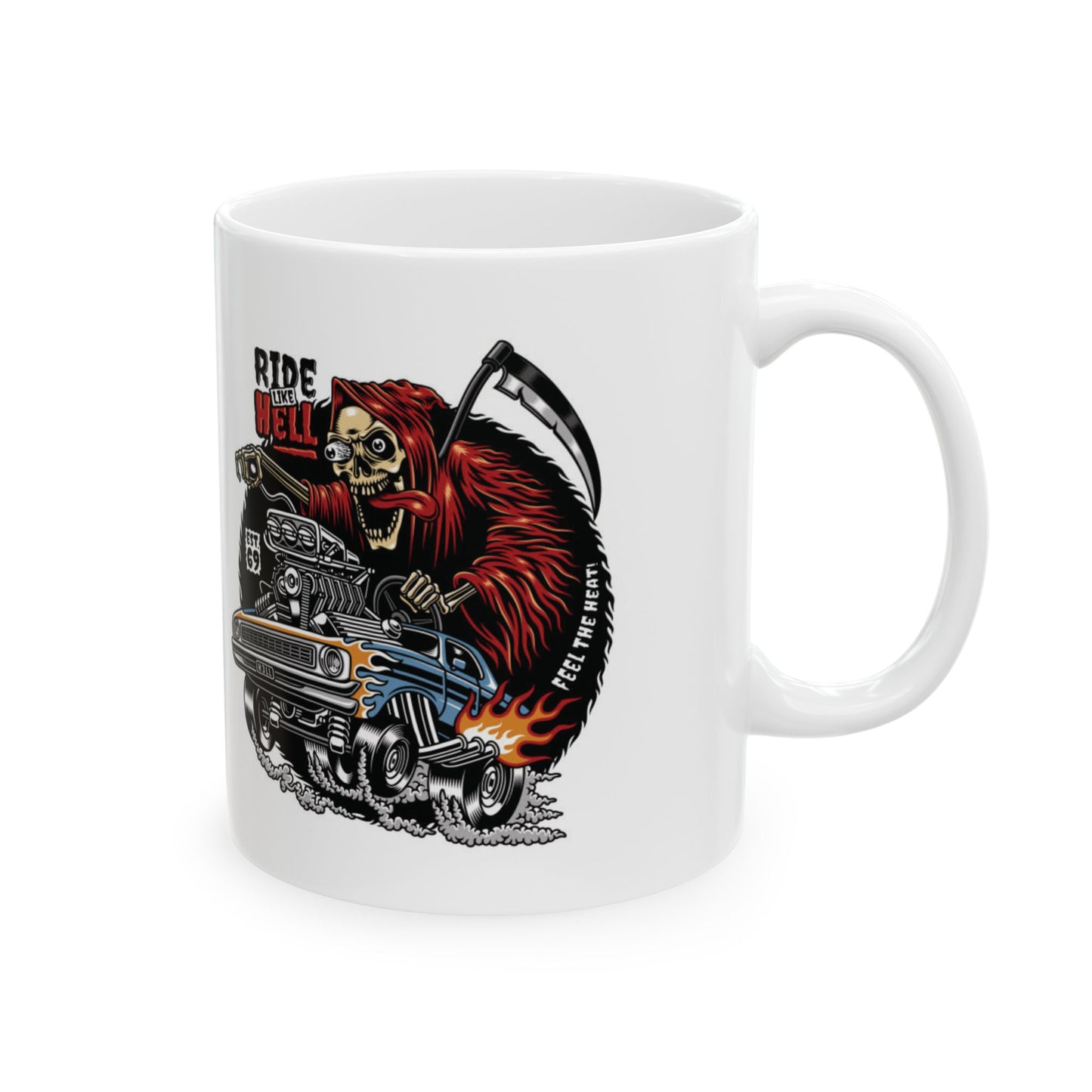 Mug - Retro Punk Style Car Calavera Day of the Dead Ceramic Mug (11oz, 15oz)