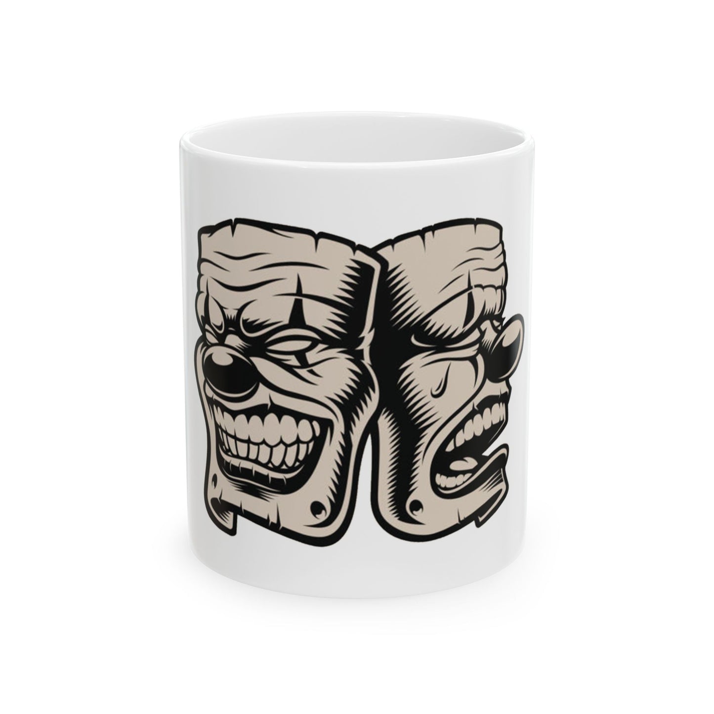 Ceramic Mug Taza con diseño de las dos caras, una llorando y la otra riendo