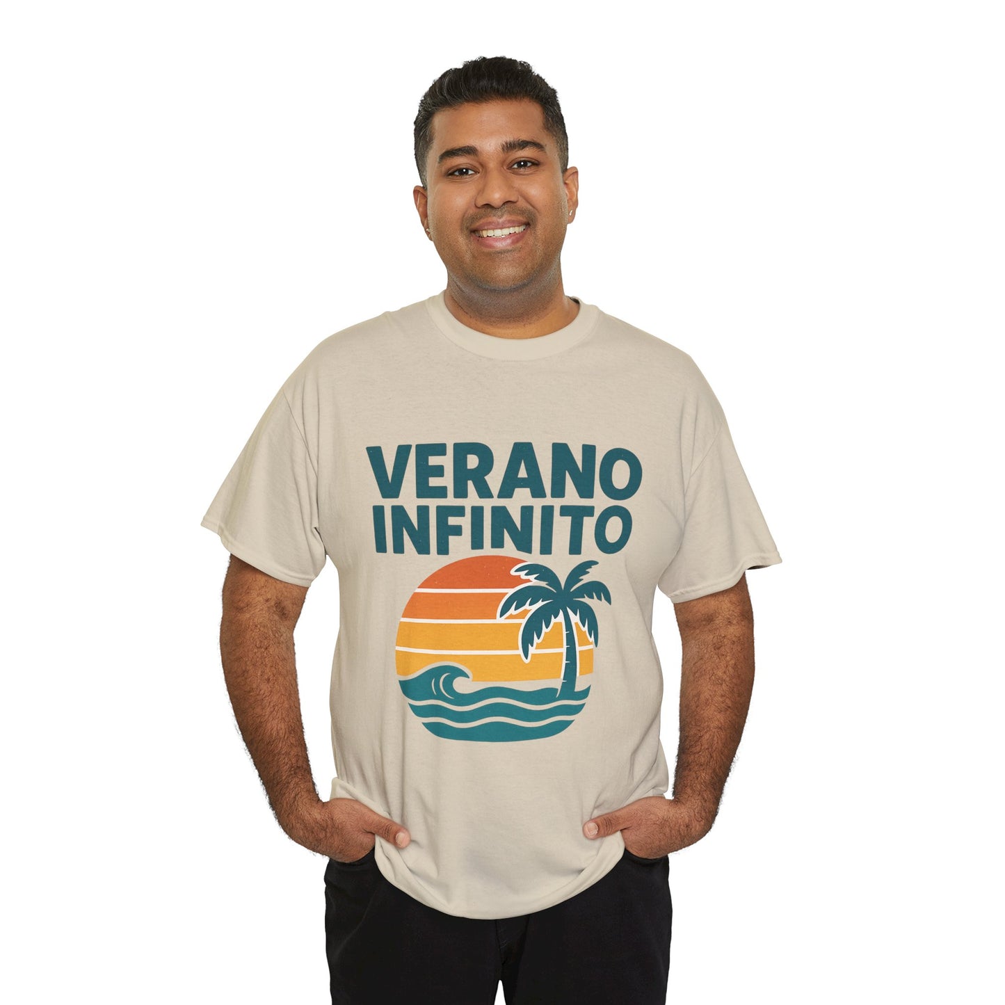 Unisex Heavy Cotton Tee with 'Verano Infinito' Design - Summer Vibes, Beachwear, Casual, Vacation T-Shirt, Gift