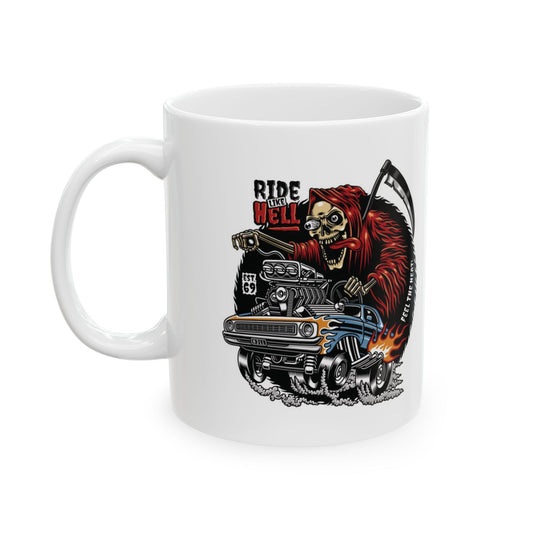 Mug - Retro Punk Style Car Calavera Day of the Dead Ceramic Mug (11oz, 15oz)