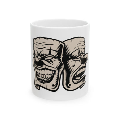 Ceramic Mug Taza con diseño de las dos caras, una llorando y la otra riendo