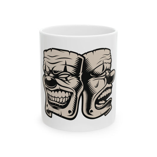 Ceramic Mug Taza con diseño de las dos caras, una llorando y la otra riendo